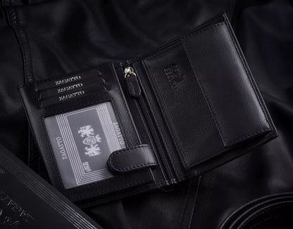 Vyriška odinė vertikali piniginė, juoda, elegantiška, su RFID kortelių apsauga ZAGATTO