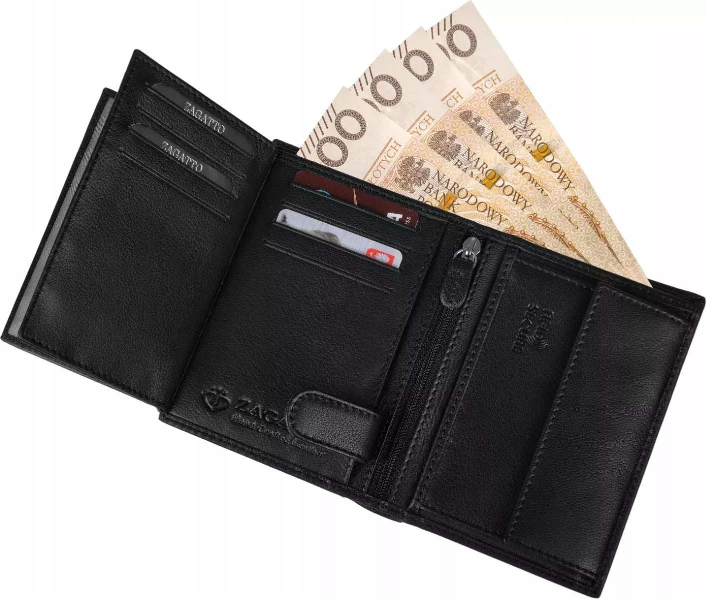 Vyriška odinė vertikali piniginė, juoda, elegantiška, su RFID kortelių apsauga ZAGATTO