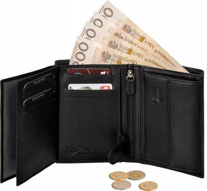 Vyriška odinė vertikali piniginė, juoda, elegantiška, su RFID kortelių apsauga ZAGATTO