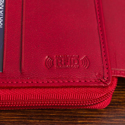 Moteriška odinė piniginė su RFiD apsauga, skirta kortelėms, klasikinė, graži, raudona Beltimore