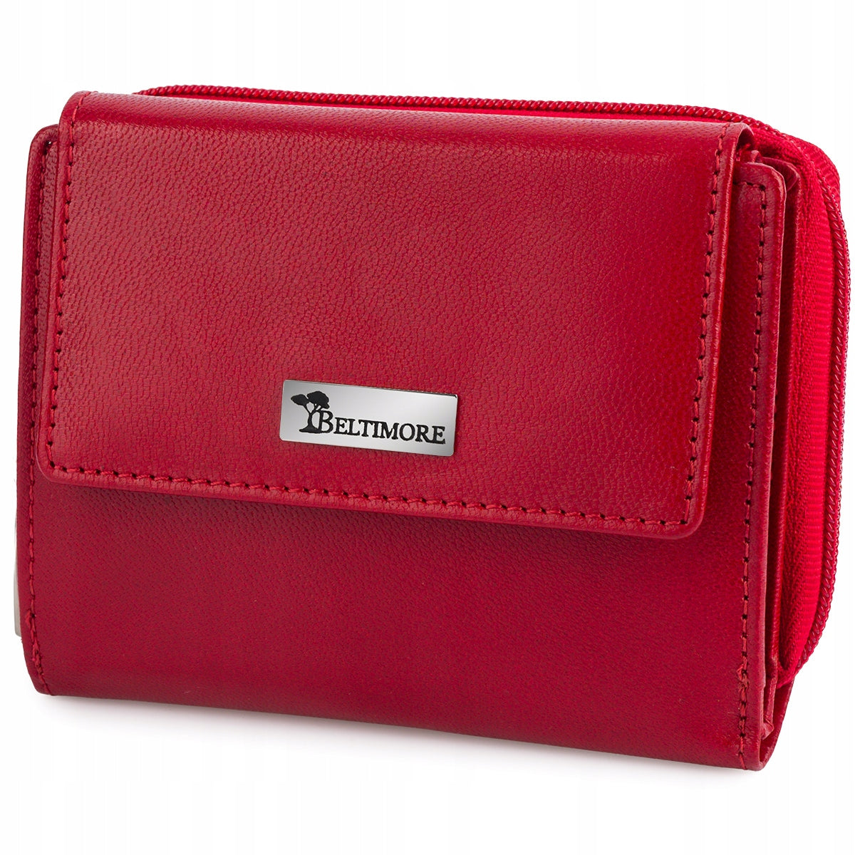 Moteriška odinė piniginė su RFiD apsauga, skirta kortelėms, klasikinė, graži, raudona Beltimore