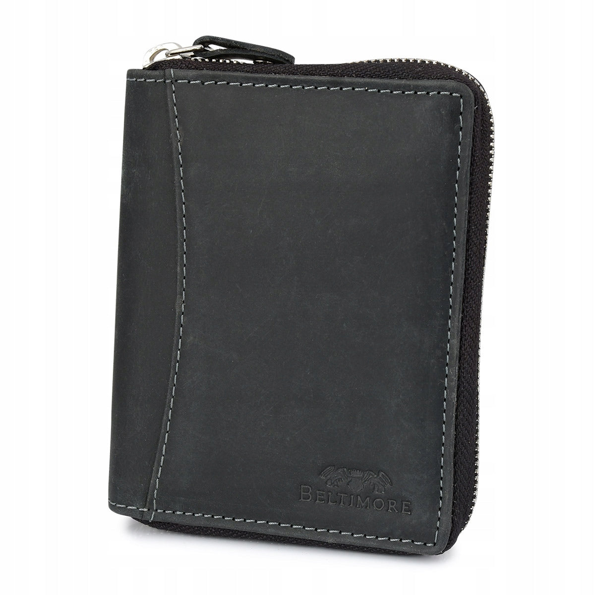 Vyriška odinė piniginė juoda RFiD vertikali didelė užsegama nubukas Beltimore