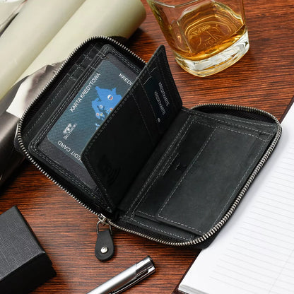 Vyriška odinė piniginė juoda RFiD vertikali didelė užsegama nubukas Beltimore