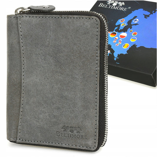 Vyriška odinė pilka RFiD piniginė vertikali didelė užsegama nubuko Beltimore