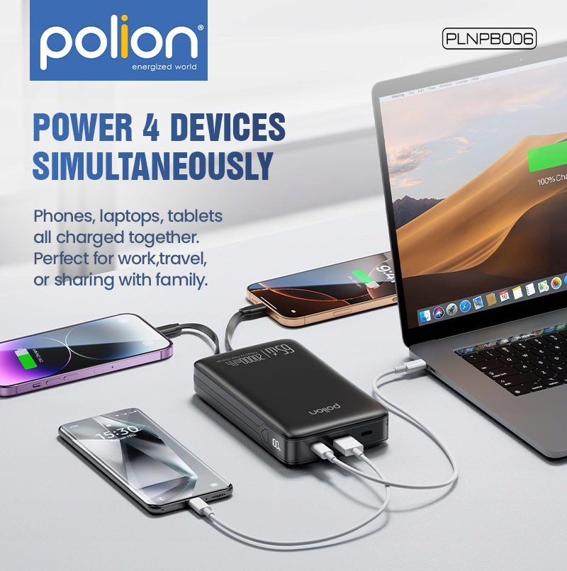 Powerbank 20000mAh greitas įkrovimas 65W telefonas nešiojamasis kompiuteris USB-C PD QC POLION