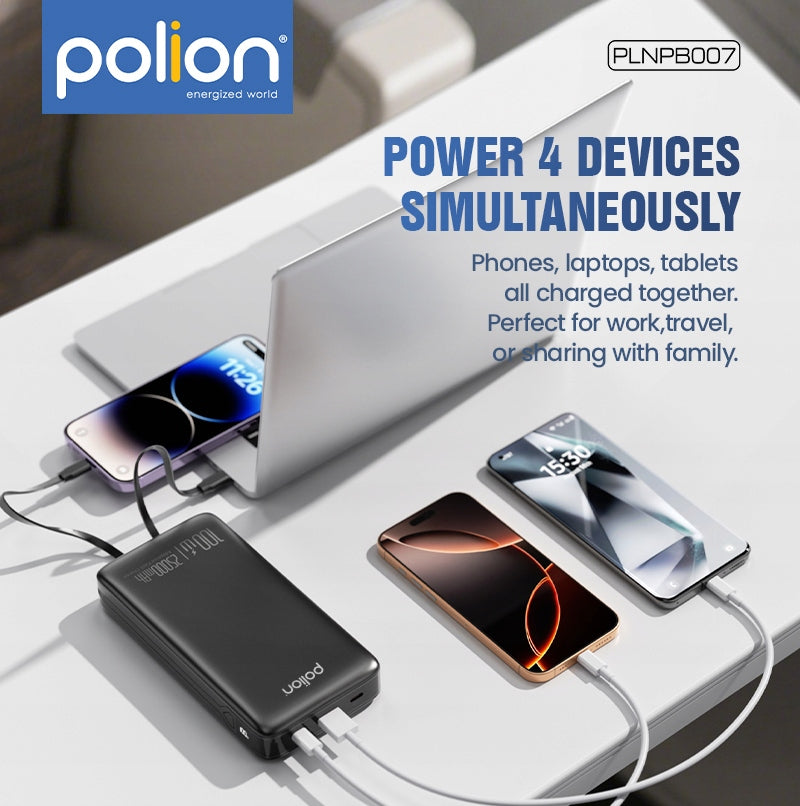 Powerbank 25000mAh greitas įkrovimas 100W telefonui, nešiojamam kompiuteriui USB-C PD QC POLION