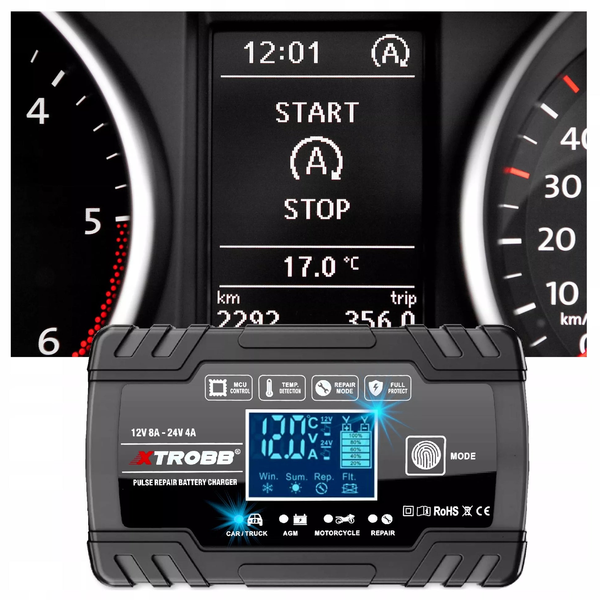 AUTOMATINIS AKUMULIATORIŲ KROVIKLIS SU JŲ TAIISYMO FUNKCIJA 12V 24V
