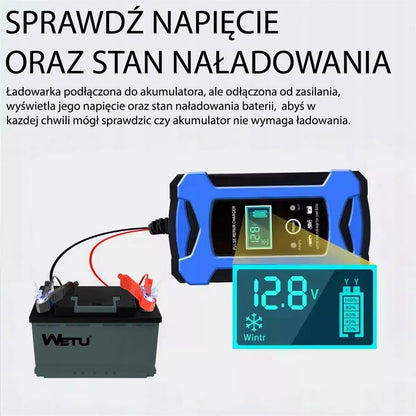 Automobilinis ir motociklinis akumuliatoriaus pakrovėjas, SKAITMENINIS, taiso akumuliatorių