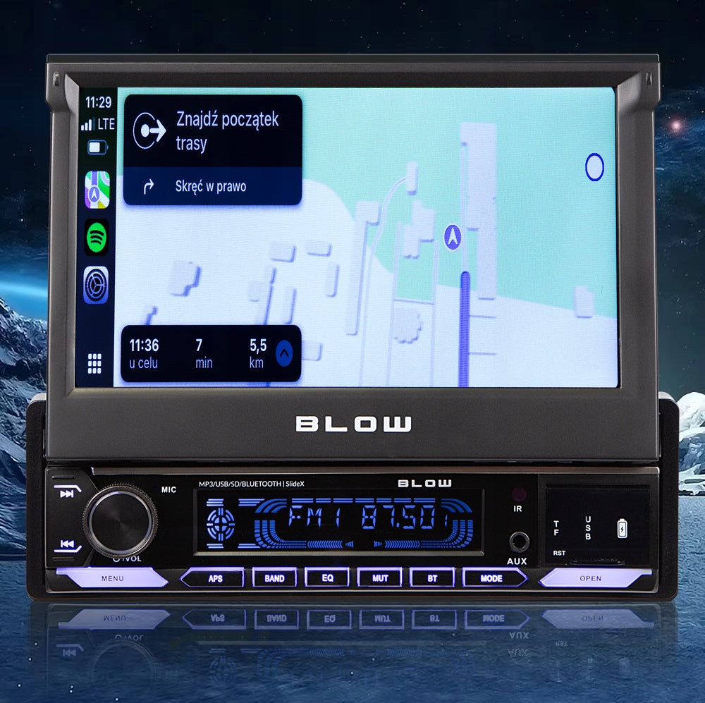 Automobilinis radijas 1-DIN, 7 colių, ištraukiamas lietimui jautrus ekranas, CarPlay, Android Auto