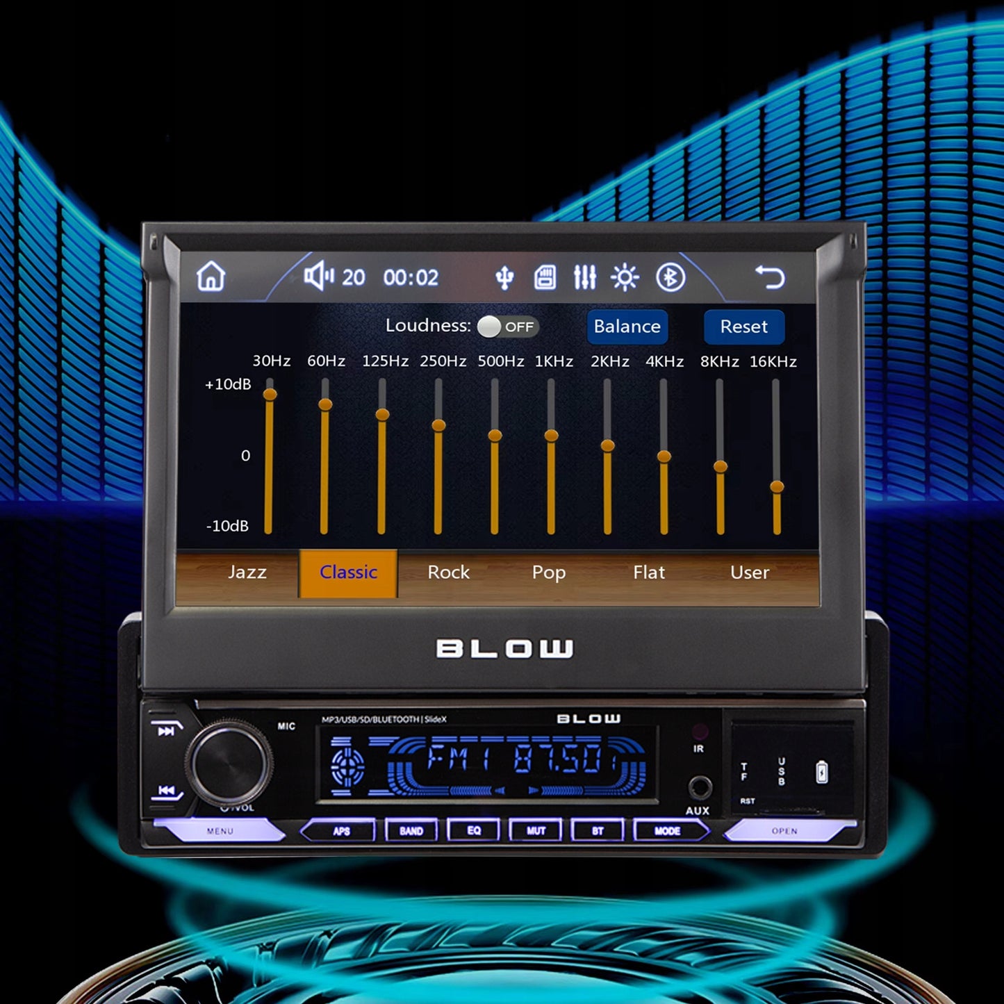 Automobilinis radijas 1-DIN, 7 colių, ištraukiamas lietimui jautrus ekranas, CarPlay, Android Auto