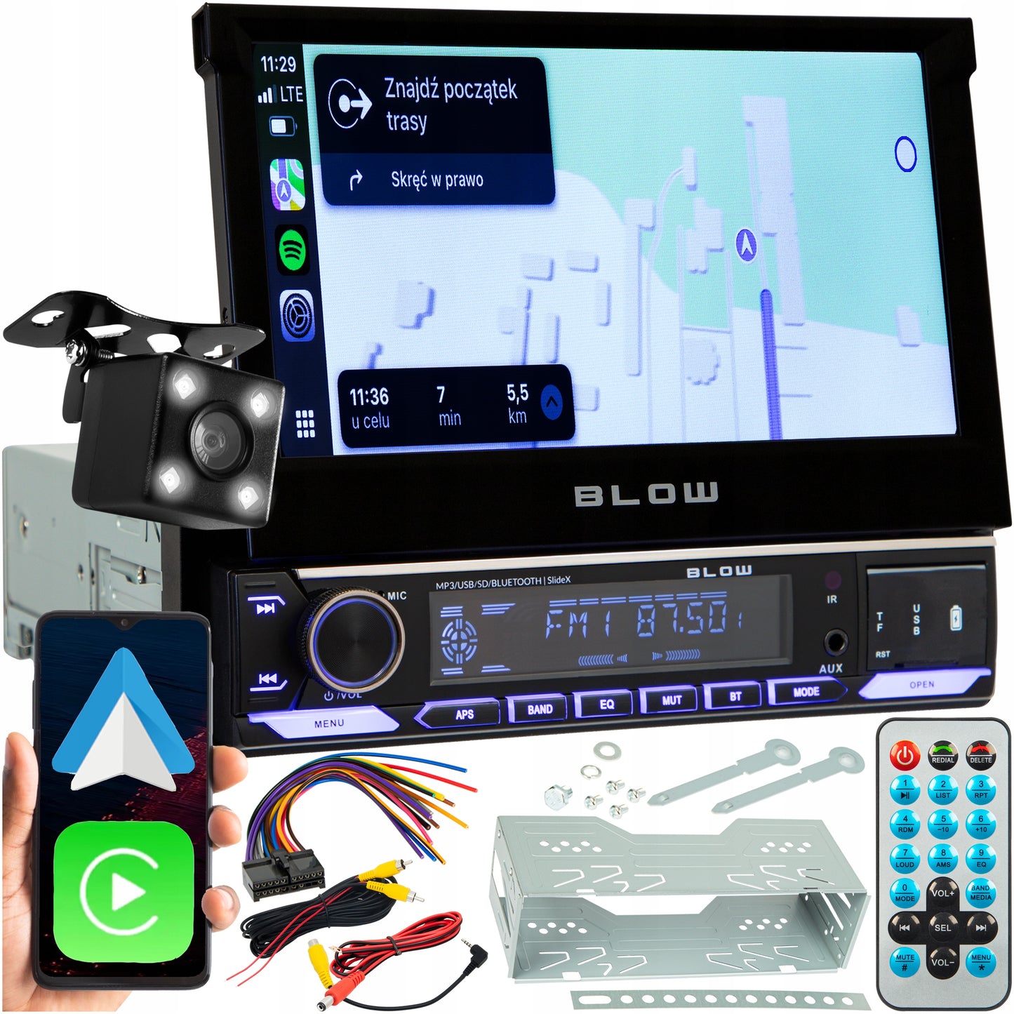 Automobilinis radijas 1-DIN, 7 colių, ištraukiamas lietimui jautrus ekranas, CarPlay, Android Auto