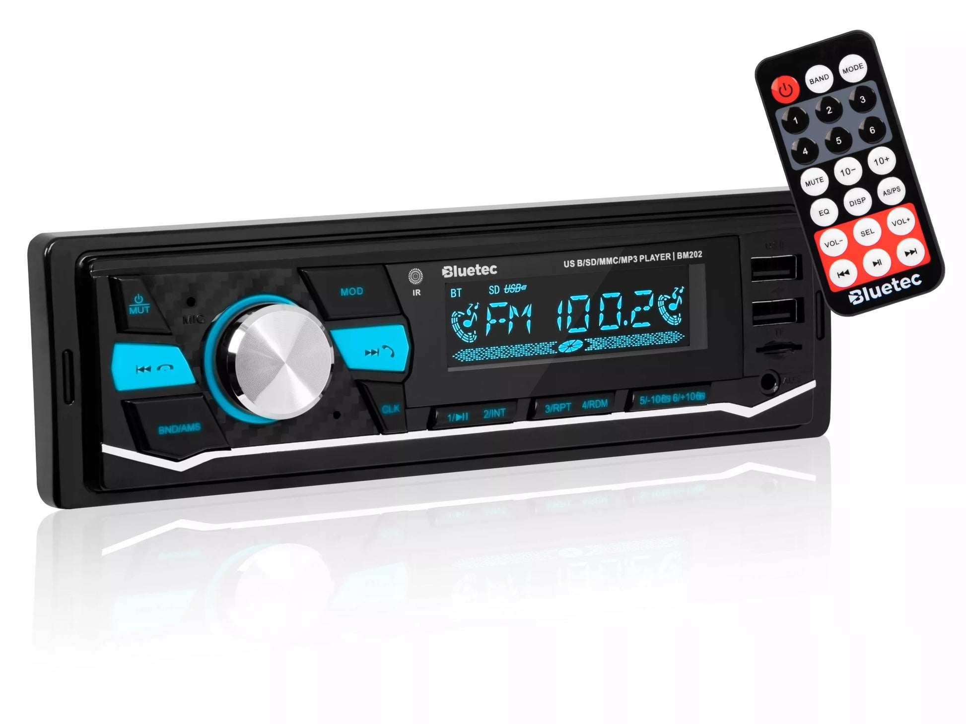 Automobilinis radijas 1-DIN Bluetooth 5.0 USB SD AUX MP3 Mikrofonas Nuotolinio valdymo pultelis Spalvos
