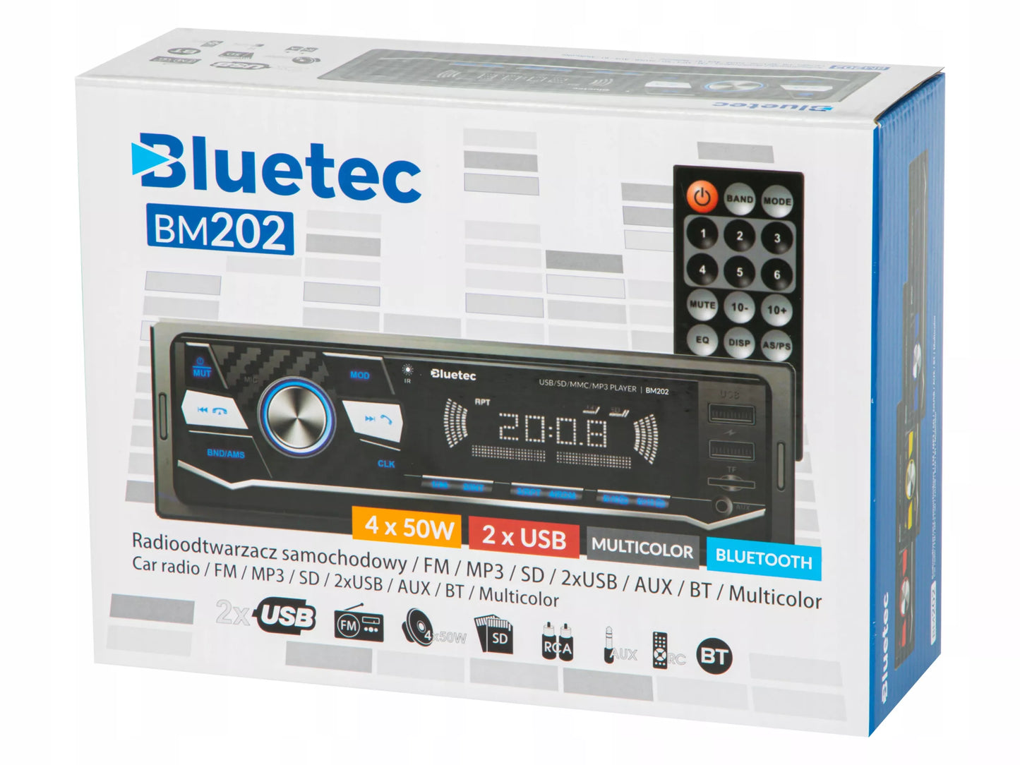 Automobilinis radijas 1-DIN Bluetooth 5.0 USB SD AUX MP3 Mikrofonas Nuotolinio valdymo pultelis Spalvos