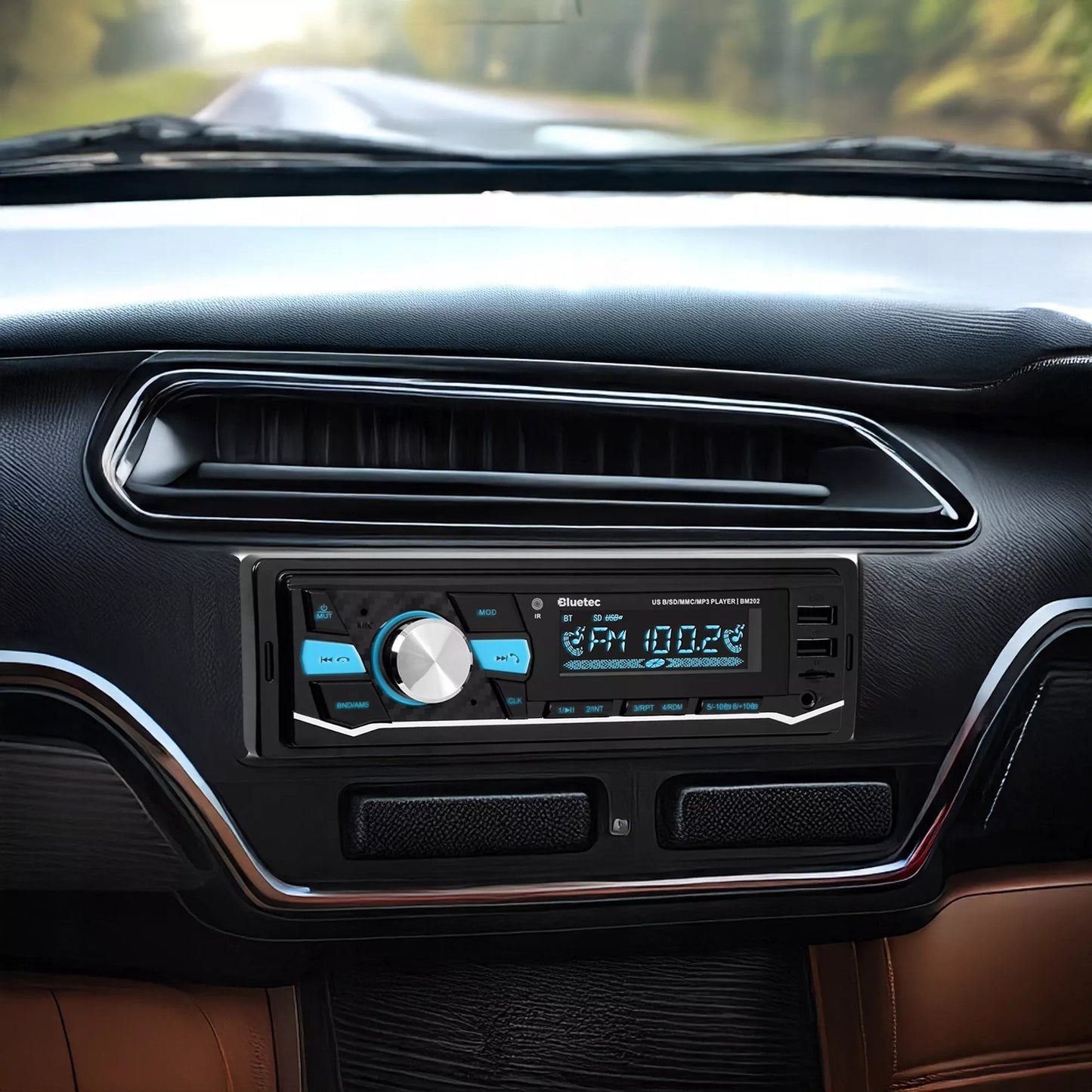 Automobilinis radijas 1-DIN Bluetooth 5.0 USB SD AUX MP3 Mikrofonas Nuotolinio valdymo pultelis Spalvos