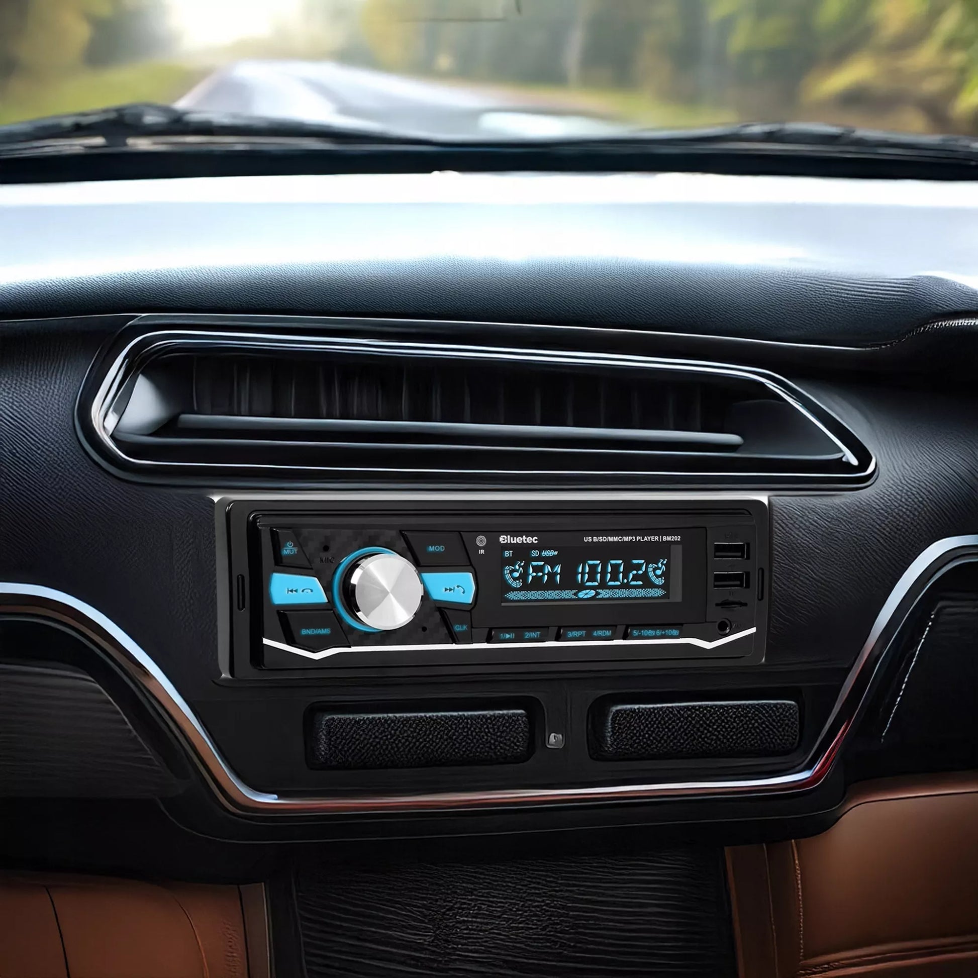 Automobilinis radijas 1-DIN Bluetooth 5.0 USB SD AUX MP3 Mikrofonas Nuotolinio valdymo pultelis Spalvos
