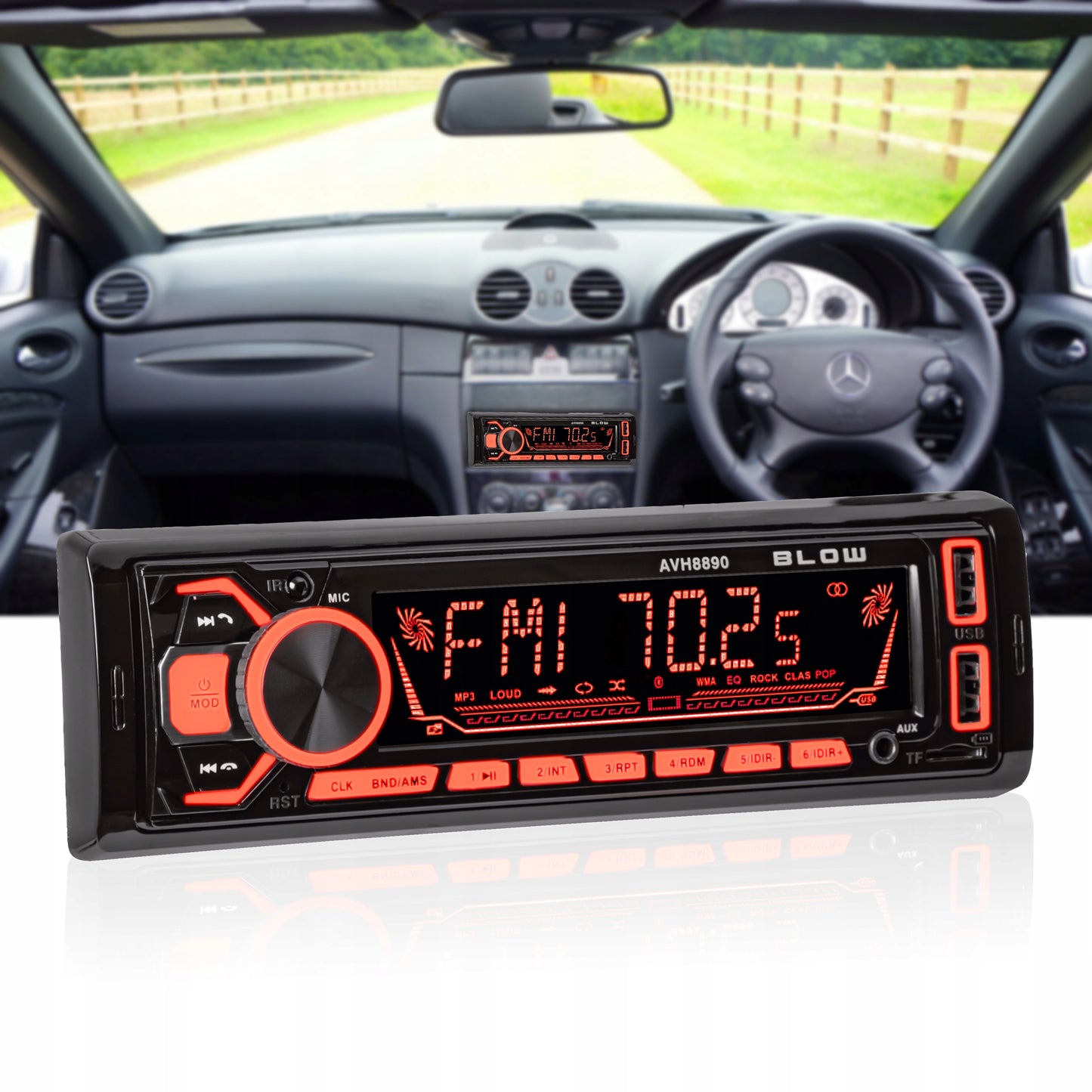 Automobilinis radijas 1-DIN Bluetooth USB SD RDS Spalvotas Rinkinys su pulteliu