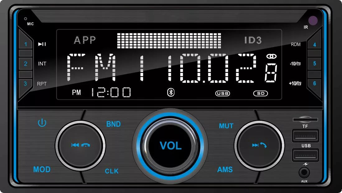 Automobilinis radijas 2-DIN Bluetooth USB SD RDS LCD RGB Mikrofonas Pilot