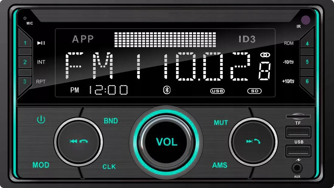 Automobilinis radijas 2-DIN Bluetooth USB SD RDS LCD RGB Mikrofonas Pilot