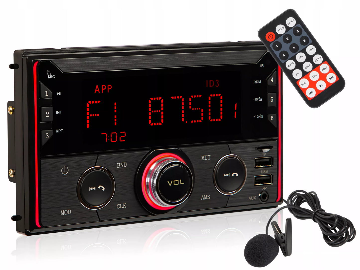 Automobilinis radijas 2-DIN Bluetooth USB SD RDS LCD RGB Mikrofonas Pilot