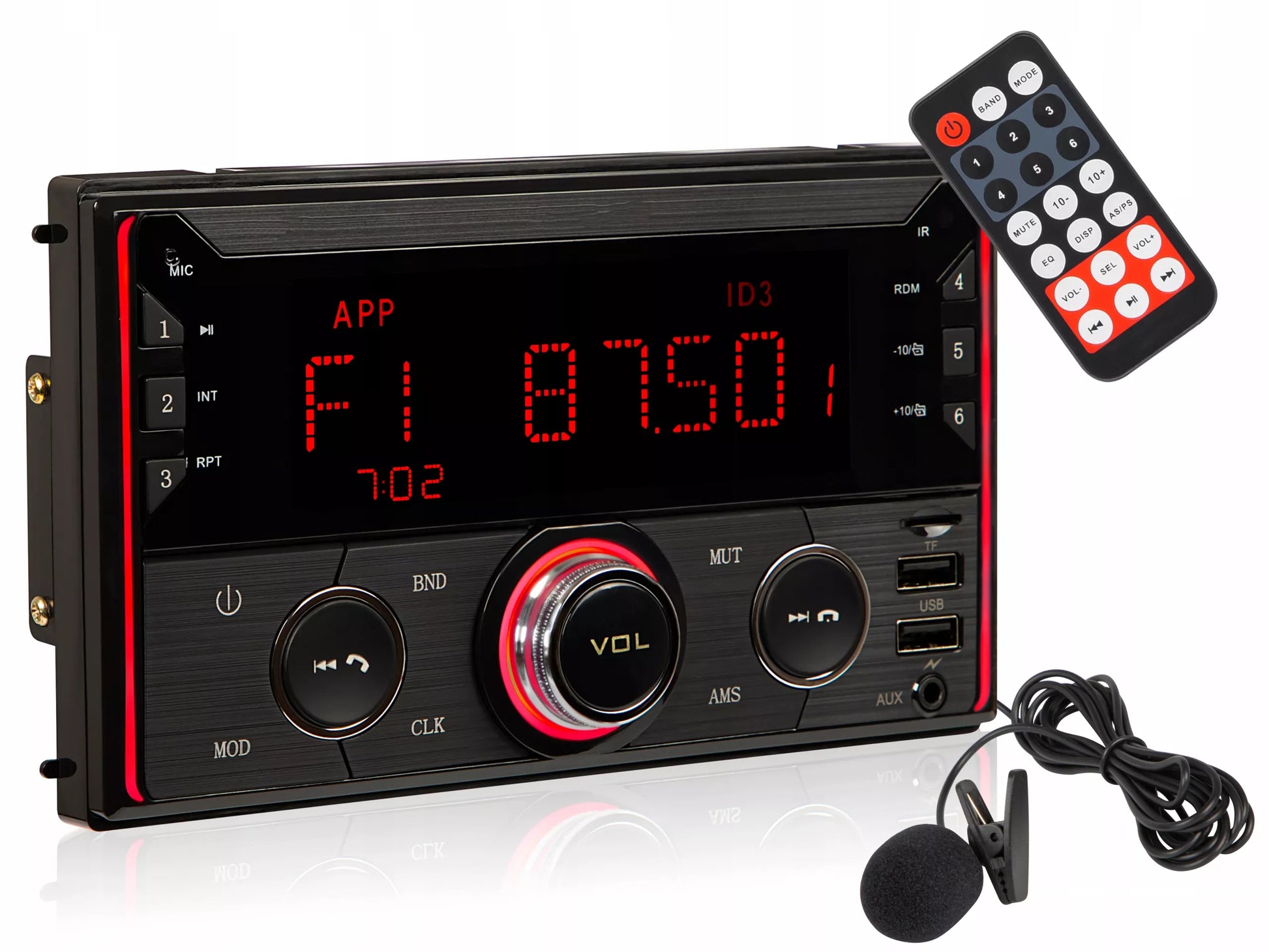 Automobilinis radijas 2-DIN Bluetooth USB SD RDS LCD RGB Mikrofonas Pilot