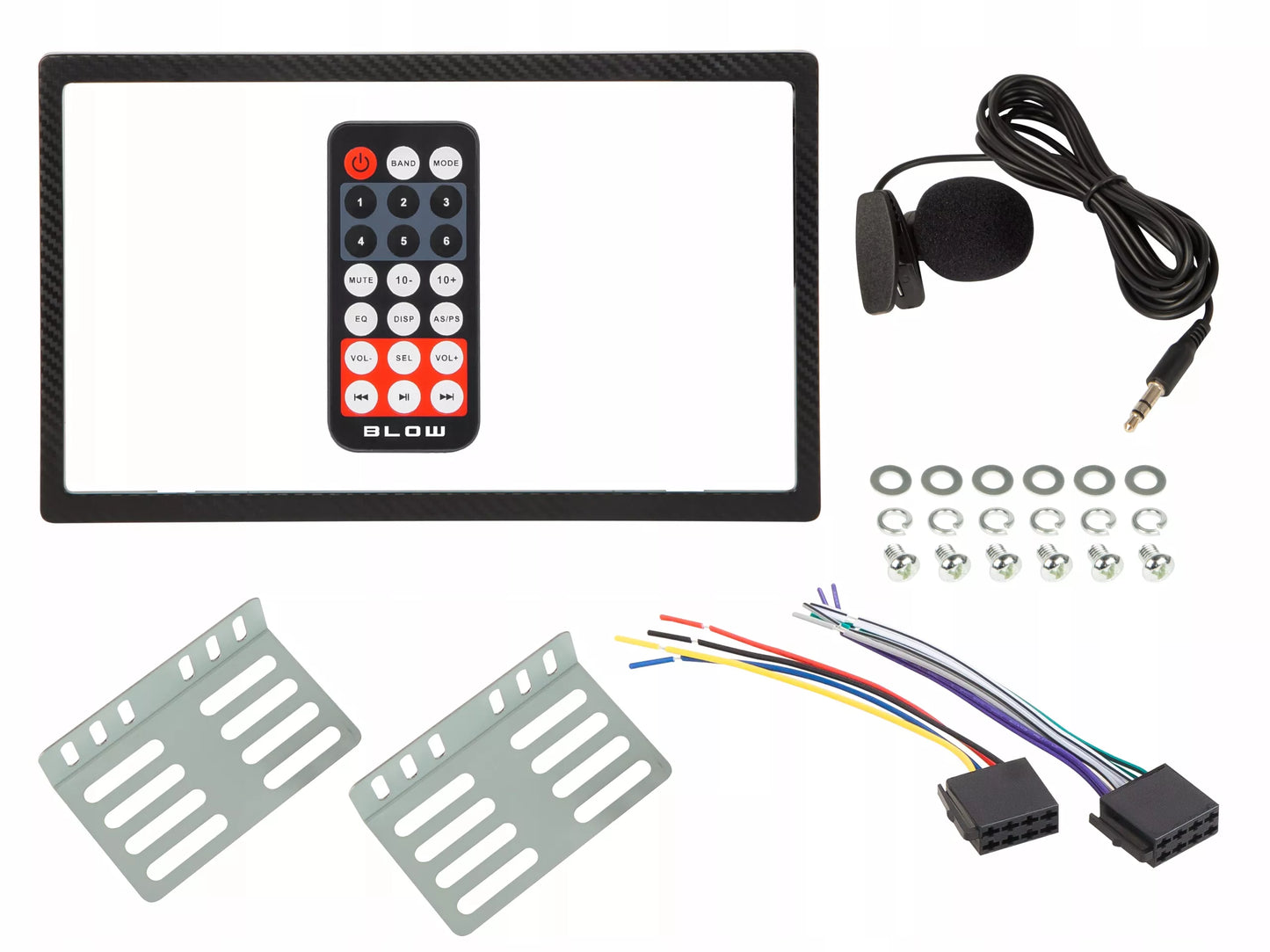 Automobilinis radijas 2-DIN Bluetooth USB SD RDS LCD RGB su mikrofonu, pulteliu, rinkinys