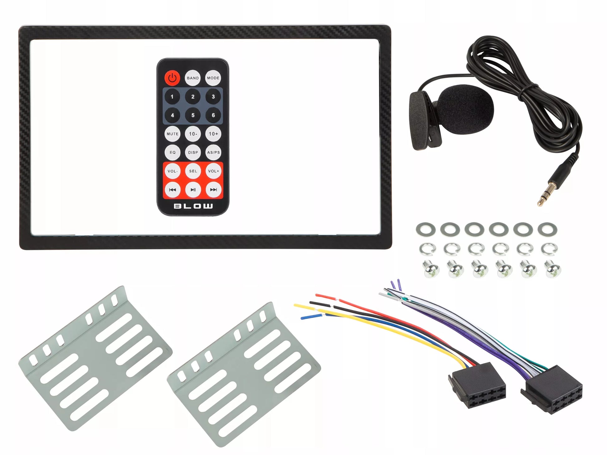 Automobilinis radijas 2-DIN Bluetooth USB SD RDS LCD RGB su mikrofonu, pulteliu, rinkinys