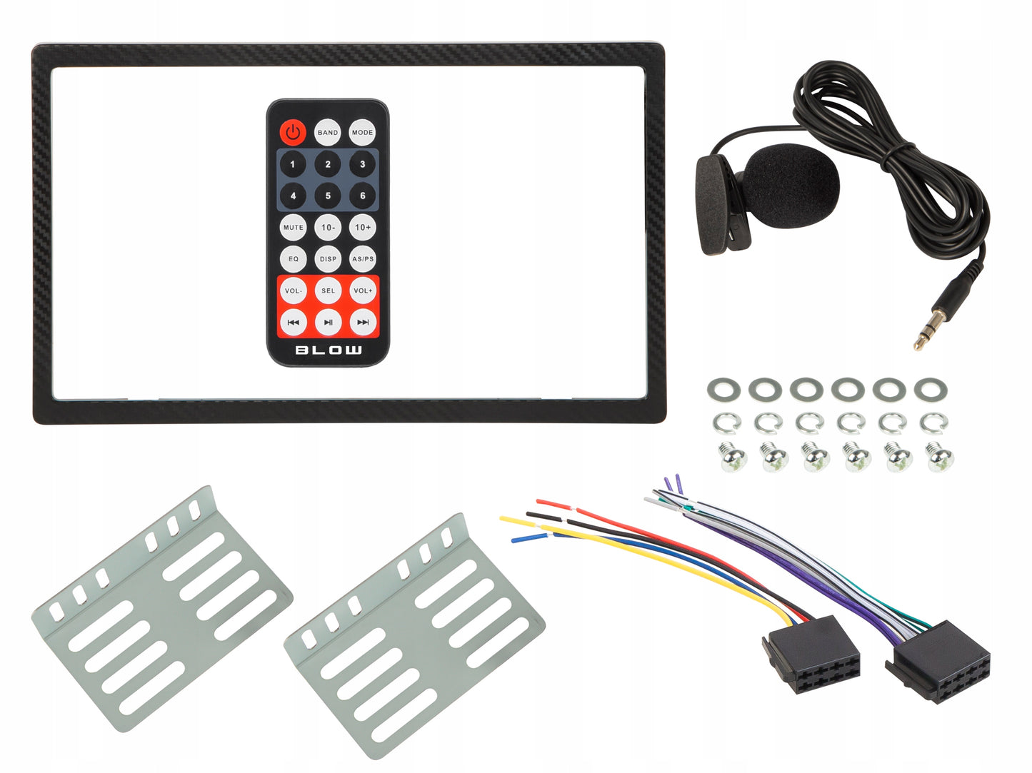 Automobilinis radijas 2-DIN Bluetooth USB SD RDS LCD RGB su mikrofonu, pulteliu, rinkinys