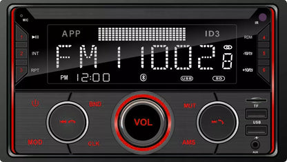 Automobilinis radijas 2-DIN Bluetooth USB SD RDS LCD RGB su mikrofonu, pulteliu, rinkinys