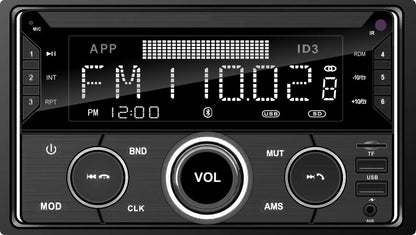 Automobilinis radijas 2-DIN Bluetooth USB SD RDS LCD RGB su mikrofonu, pulteliu, rinkinys