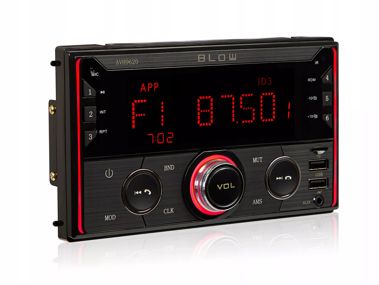 Automobilinis radijas 2-DIN Bluetooth USB SD RDS LCD RGB su mikrofonu, pulteliu, rinkinys