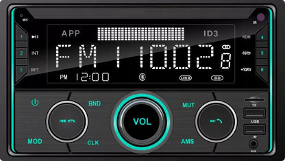 Automobilinis radijas 2-DIN Bluetooth USB SD RDS LCD RGB su mikrofonu, pulteliu, rinkinys