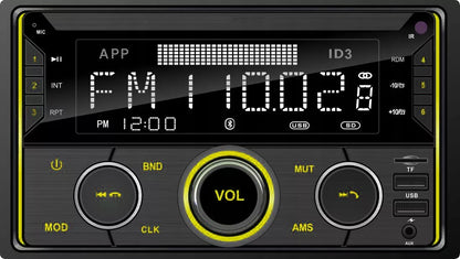 Automobilinis radijas 2-DIN Bluetooth USB SD RDS LCD RGB su mikrofonu, pulteliu, rinkinys