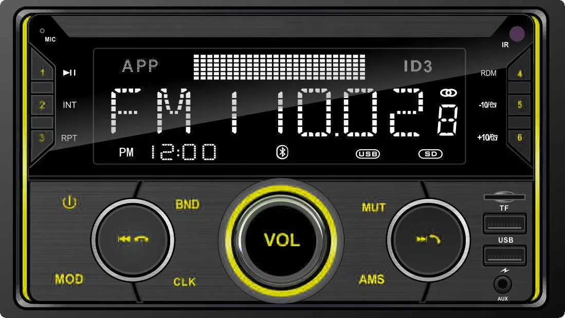 Automobilinis radijas 2-DIN Bluetooth USB SD RDS LCD RGB Mikrofonas Pilot