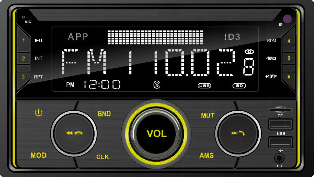 Automobilinis radijas 2-DIN Bluetooth USB SD RDS LCD RGB Mikrofonas Pilot