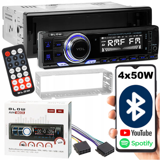 Automobilinis radijas Bluetooth 1-DIN RDS USB AUX SD su nuotolinio valdymo pulteliu ir nuimamu skydeliu