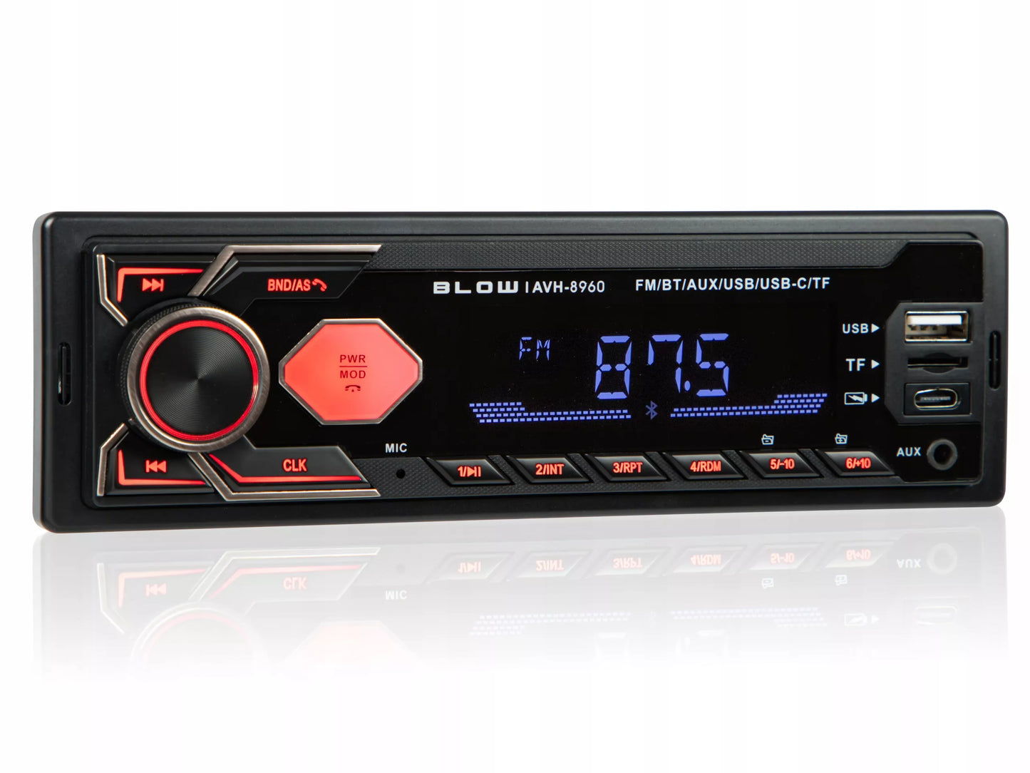 Automobilinis radijas BLUETOOTH 1-DIN RDS USB-C AUX RCA SD MP3 LCD MIKROFONAS