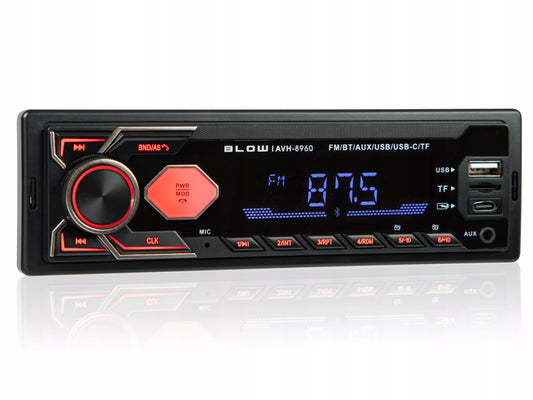 Automobilinis radijas BLUETOOTH 1-DIN RDS USB-C AUX RCA SD MP3 LCD MIKROFONAS