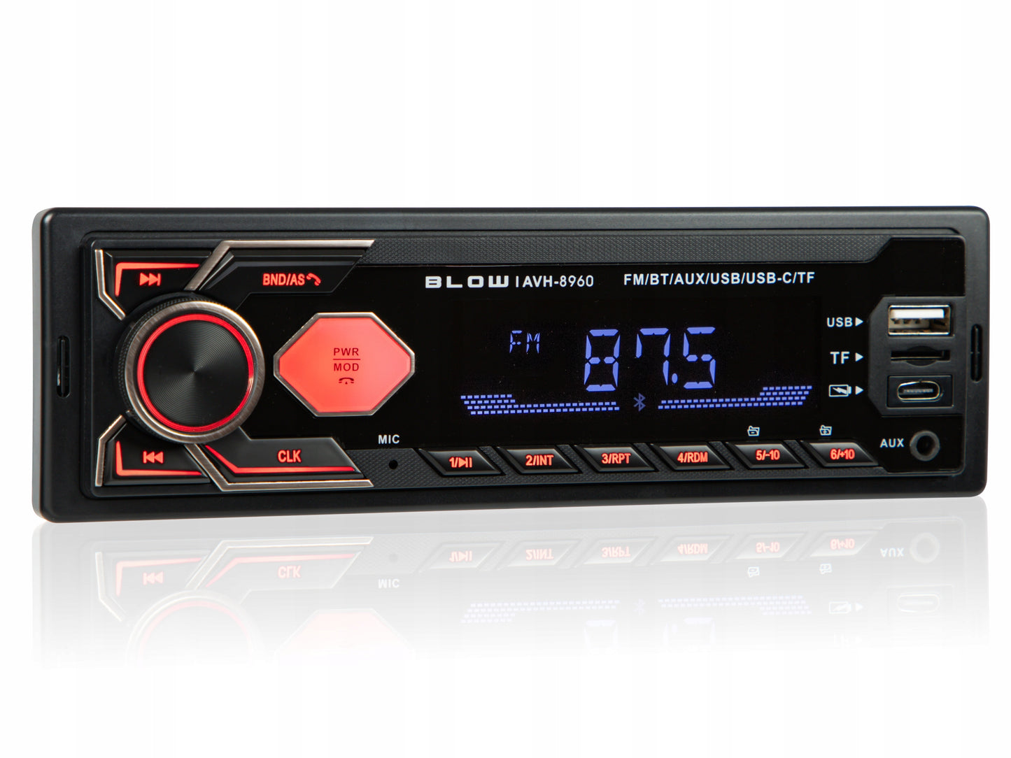 Automobilinis radijas BLUETOOTH 1-DIN RDS USB-C AUX RCA SD MP3 LCD MIKROFONAS