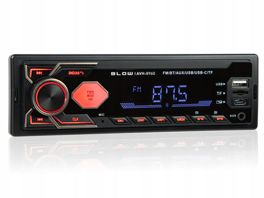 Automobilinis radijas BLUETOOTH 1-DIN RDS USB-C AUX RCA SD MP3 LCD MIKROFONAS