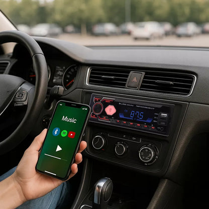 Automobilinis radijas BLUETOOTH 1-DIN RDS USB-C AUX RCA SD MP3 LCD MIKROFONAS
