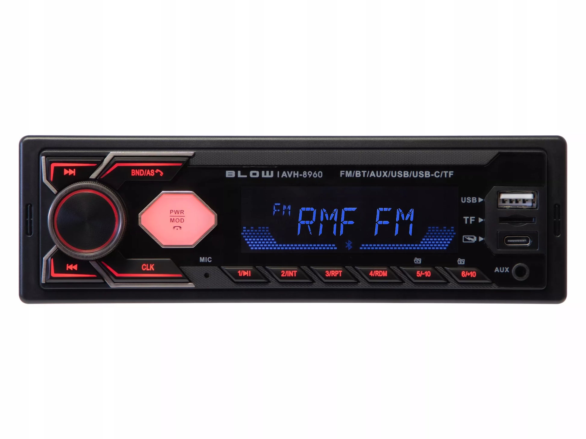 Automobilinis radijas BLUETOOTH 1-DIN RDS USB-C AUX RCA SD MP3 LCD MIKROFONAS