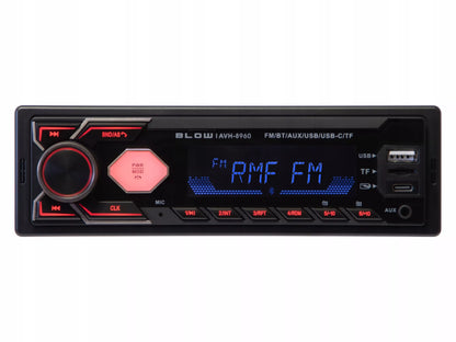 Automobilinis radijas BLUETOOTH 1-DIN RDS USB-C AUX RCA SD MP3 LCD MIKROFONAS