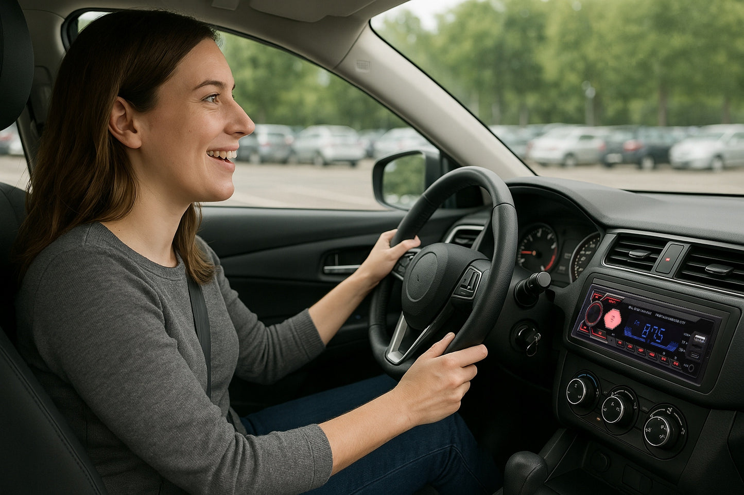 Automobilinis radijas BLUETOOTH 1-DIN RDS USB-C AUX RCA SD MP3 LCD MIKROFONAS