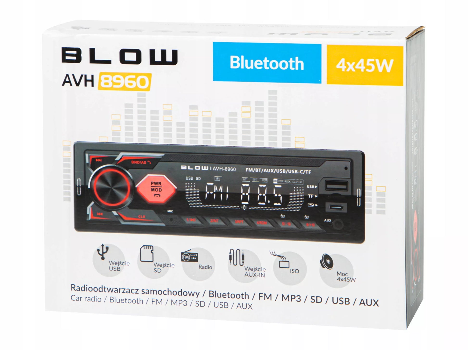 Automobilinis radijas BLUETOOTH 1-DIN RDS USB-C AUX RCA SD MP3 LCD MIKROFONAS