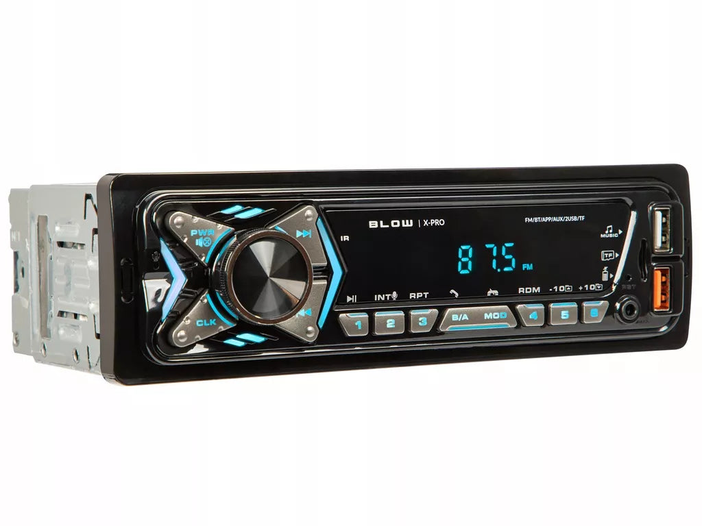 Automobilio radijas su Bluetooth, 1-DIN, USB, AUX, SD, mikrofonas, nuotolinio valdymo pultas, baterija, komplektas