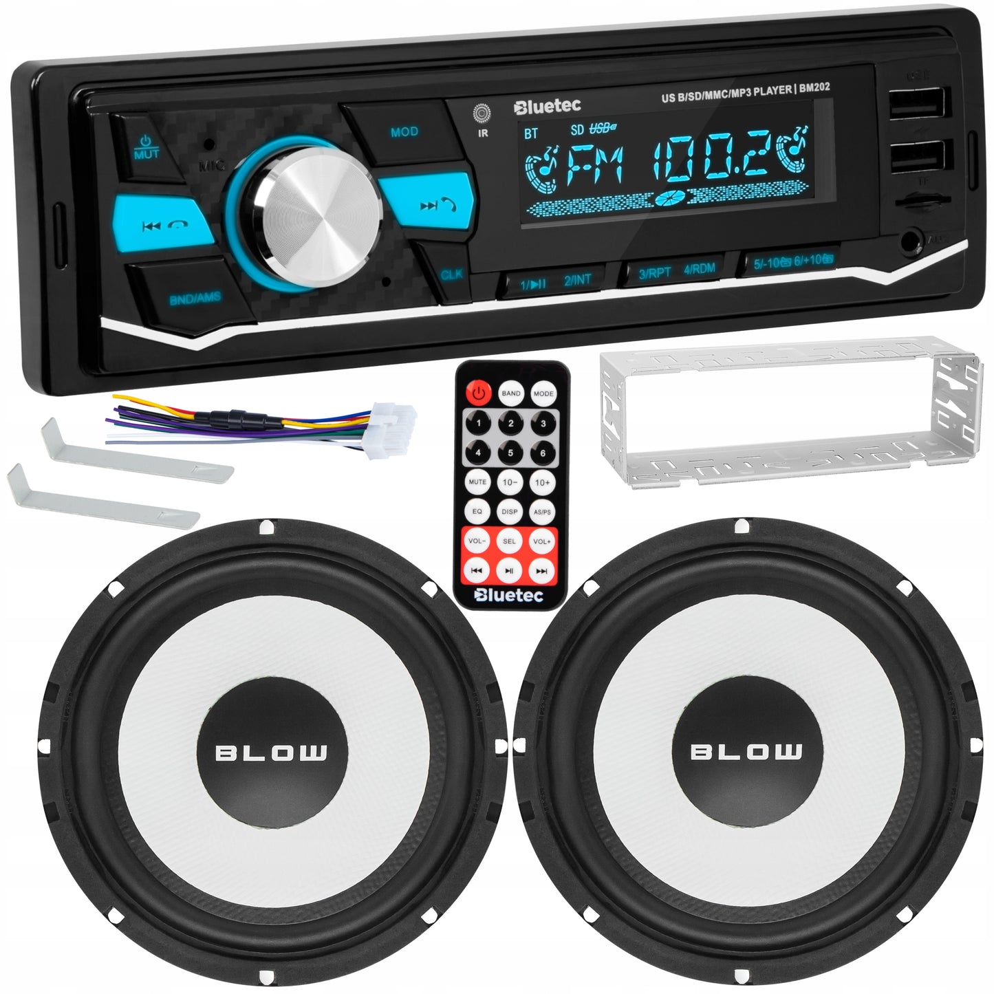 Automobilinis radijas Bluetooth + 2 garsiakalbiai 16,5cm 165mm 6,5 colio komplektas