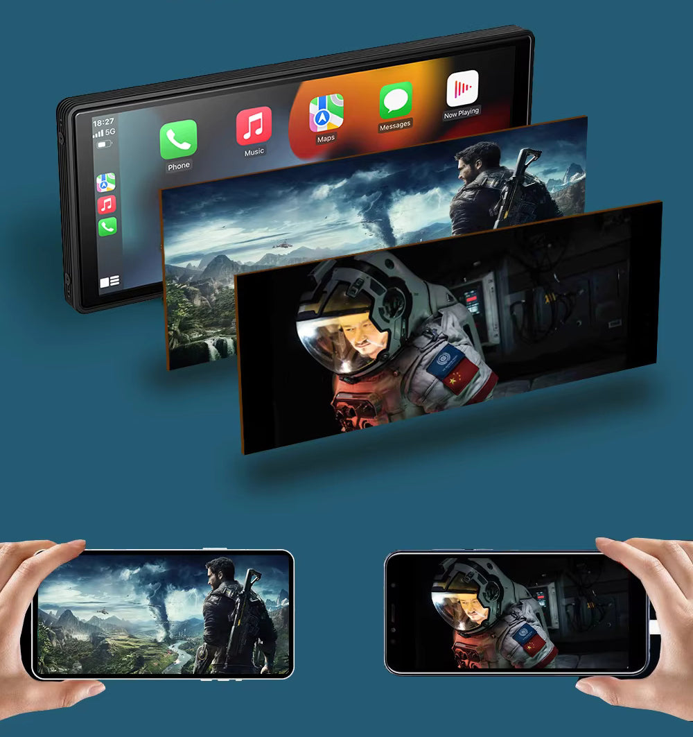 Automobilinė radijo stotelė su monitoriumi, CarPlay, kamera, Android Auto, multimedijos stotis