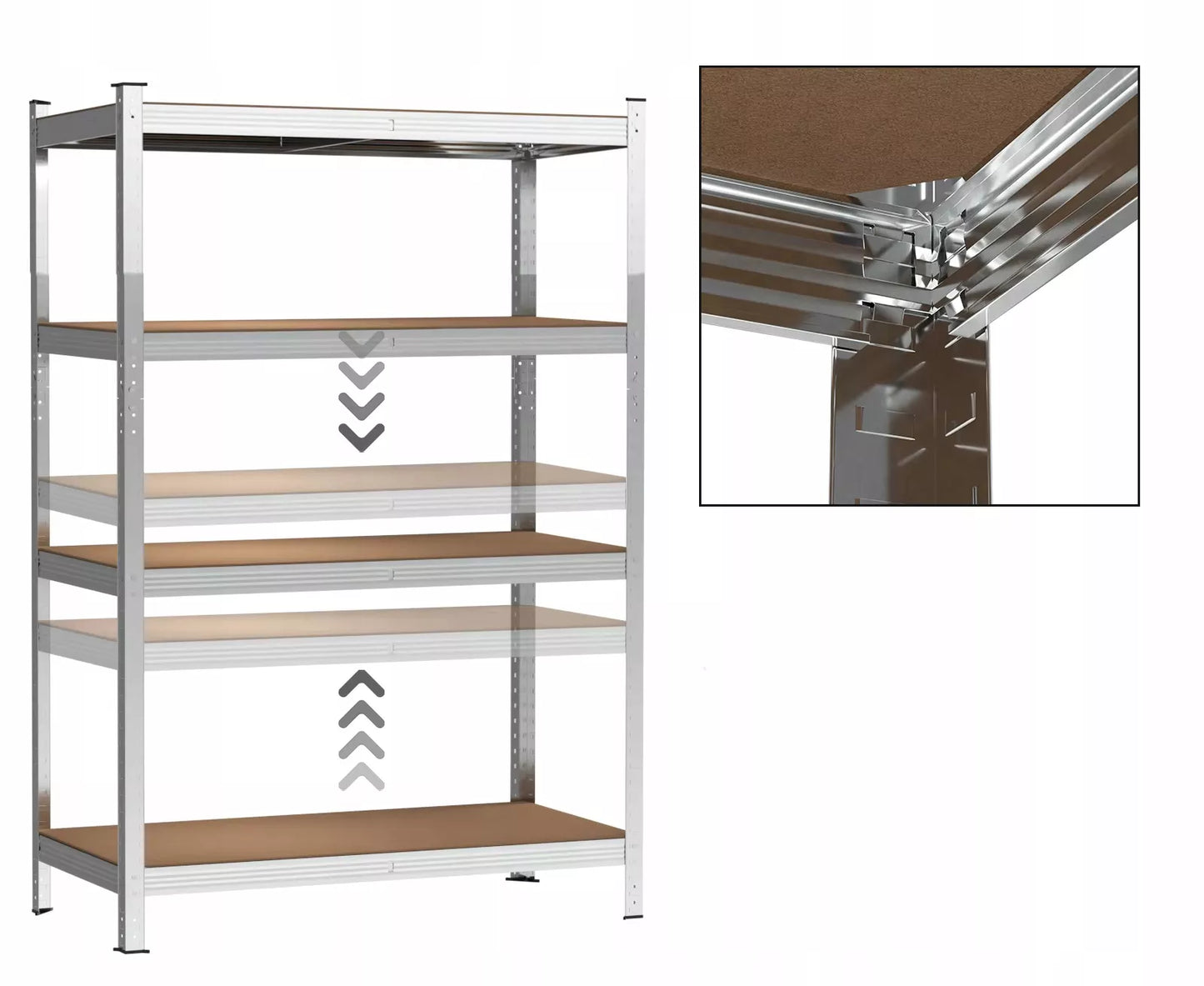 METALINIS SANDĖLIAVIMO STELAŽAS 150x75x30cm 4 MDF LENTYNOS 150kg 600kg GARAŽUI