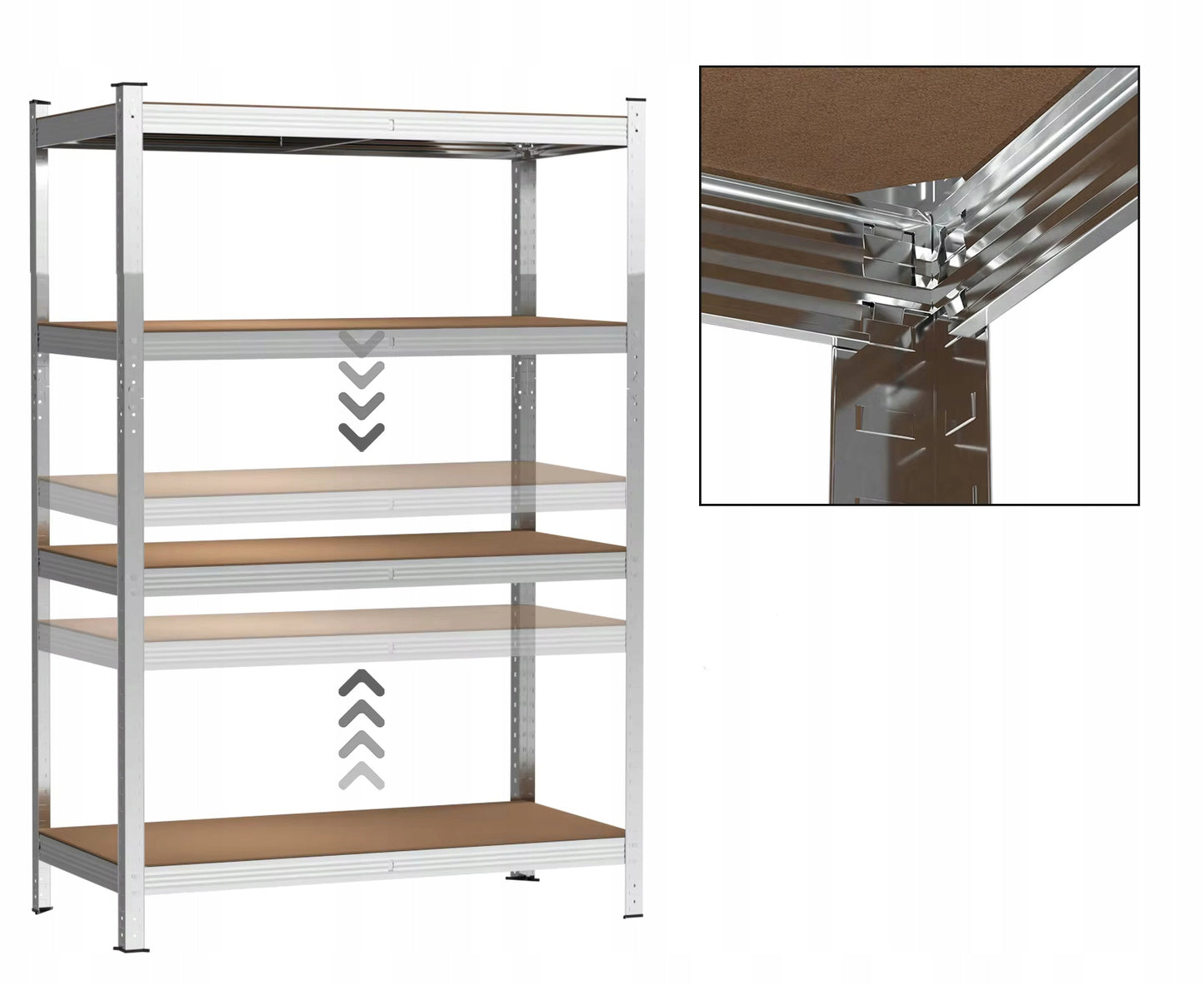 METALINIS SANDĖLIAVIMO STELAŽAS 150x75x30cm 4 MDF LENTYNOS 150kg 600kg GARAŽUI