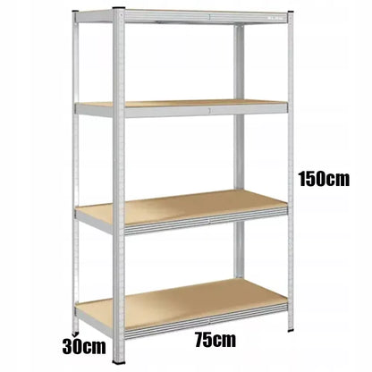 METALINIS SANDĖLIAVIMO STELAŽAS 150x75x30cm 4 MDF LENTYNOS 150kg 600kg GARAŽUI